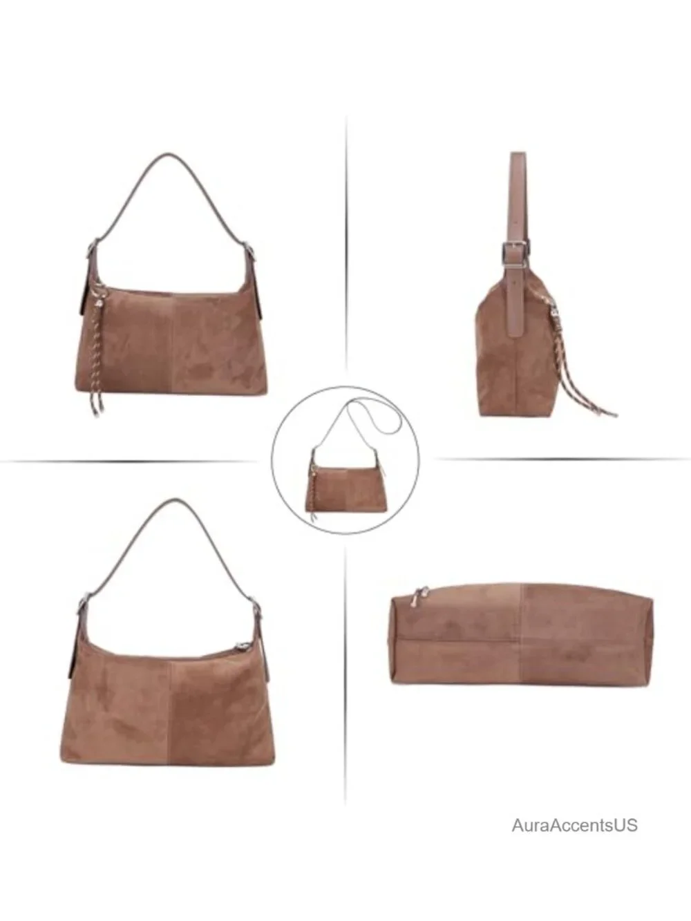 Slouchy Vegan Suede Shoulder Bag Crossbody with Adjustable Strap